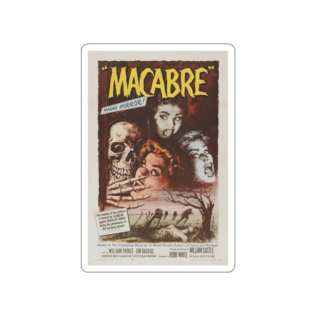 MACABRE 1958 Movie Poster STICKER Vinyl Die-Cut Decal - The Sticker Space