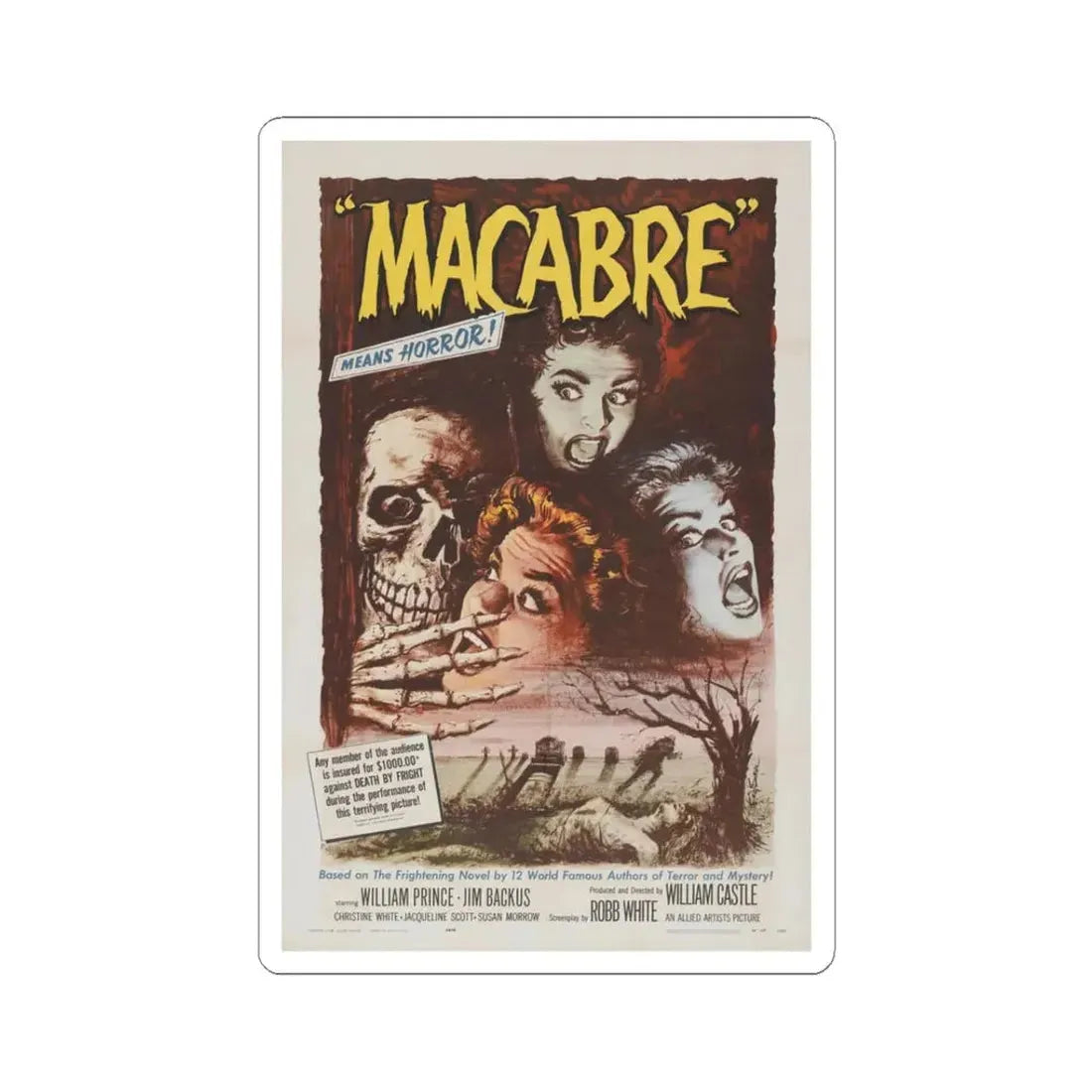 MACABRE 1958 Movie Poster - STICKER Vinyl Kiss-Cut Decal 3 Inch White - The Sticker Space