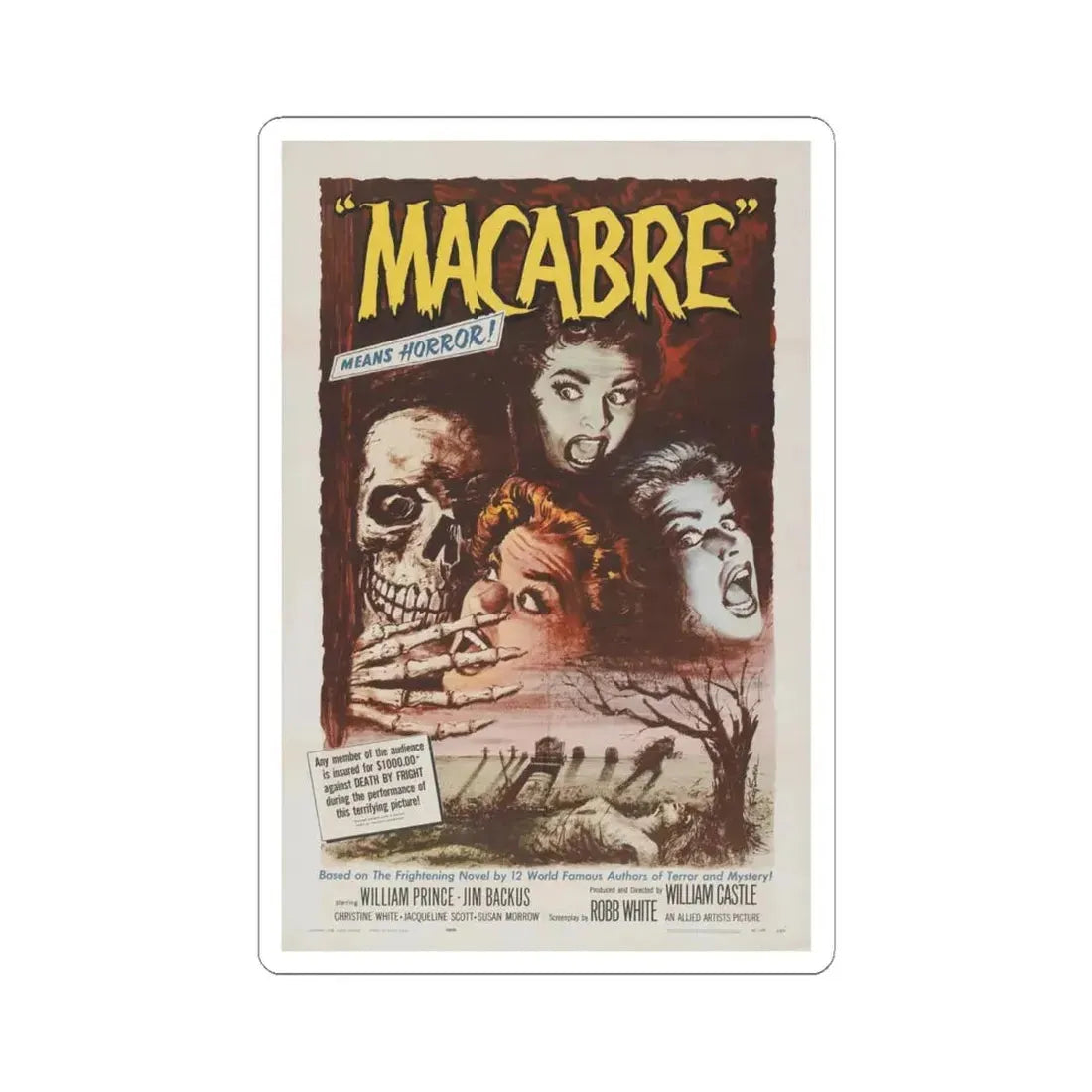 MACABRE 1958 Movie Poster - STICKER Vinyl Kiss-Cut Decal 6 Inch White - The Sticker Space