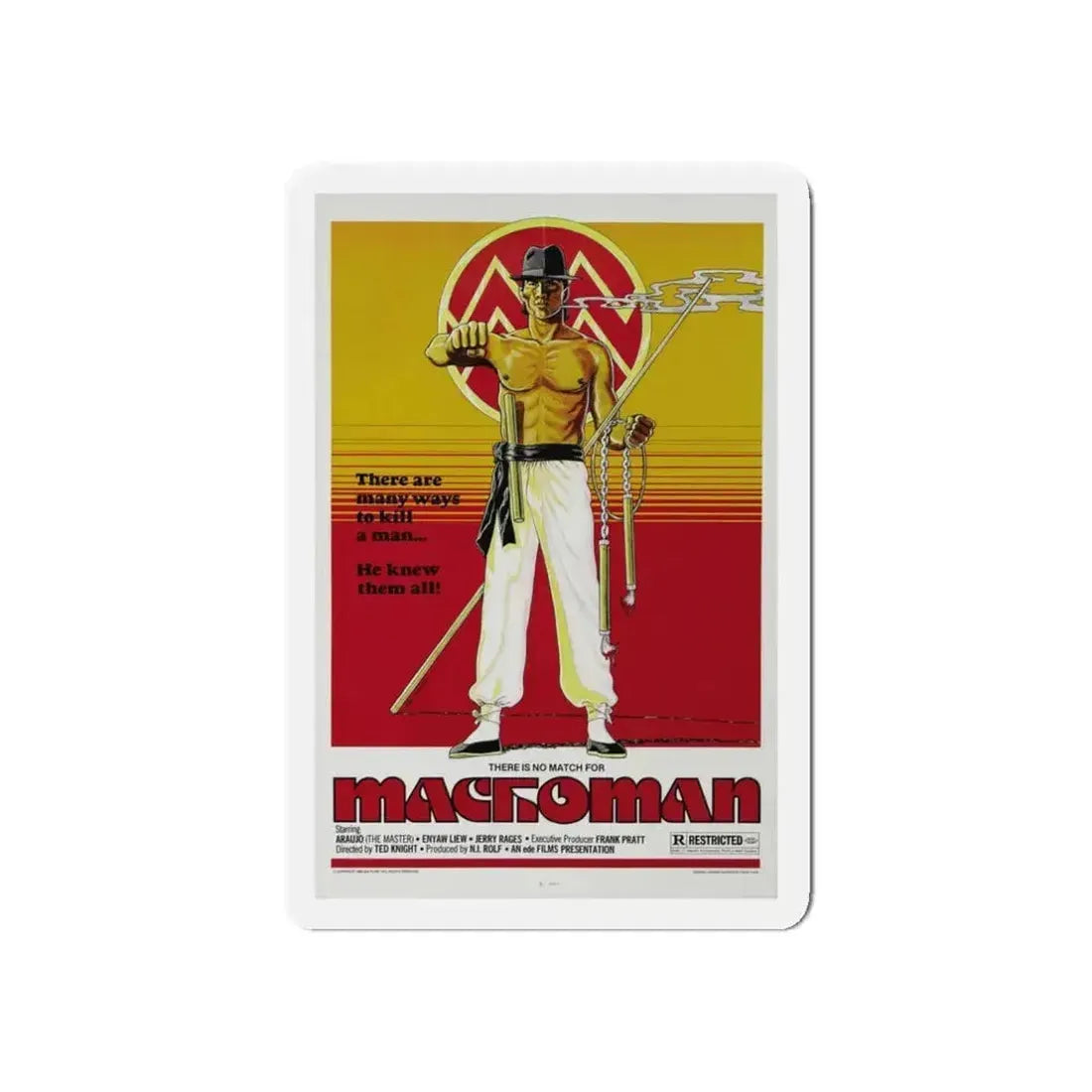 MACHOMAN 1980 Movie Poster - Refrigerator Magnet 3 Inch Die-Cut - The Sticker Space