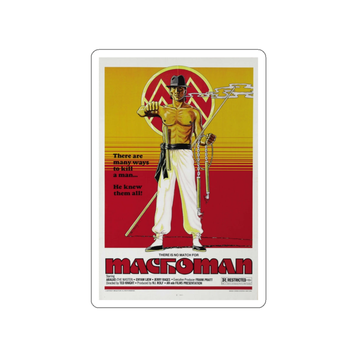 MACHOMAN 1980 Movie Poster STICKER Vinyl Die-Cut Decal-2 Inch-The Sticker Space