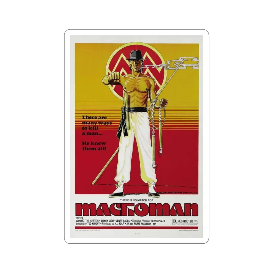 MACHOMAN 1980 Movie Poster - STICKER Vinyl Kiss-Cut Decal 6 Inch White - The Sticker Space