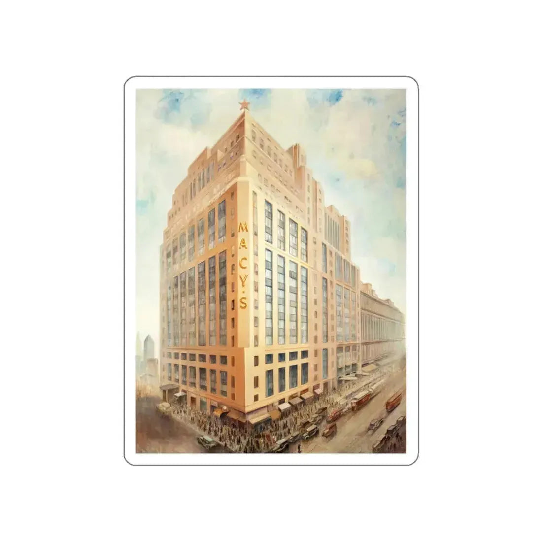 Macy's New York, advertising illustration (Magazine Illustration) STICKER Vinyl Die-Cut Decal White Die-Cut 4 Inch - The Sticker Space