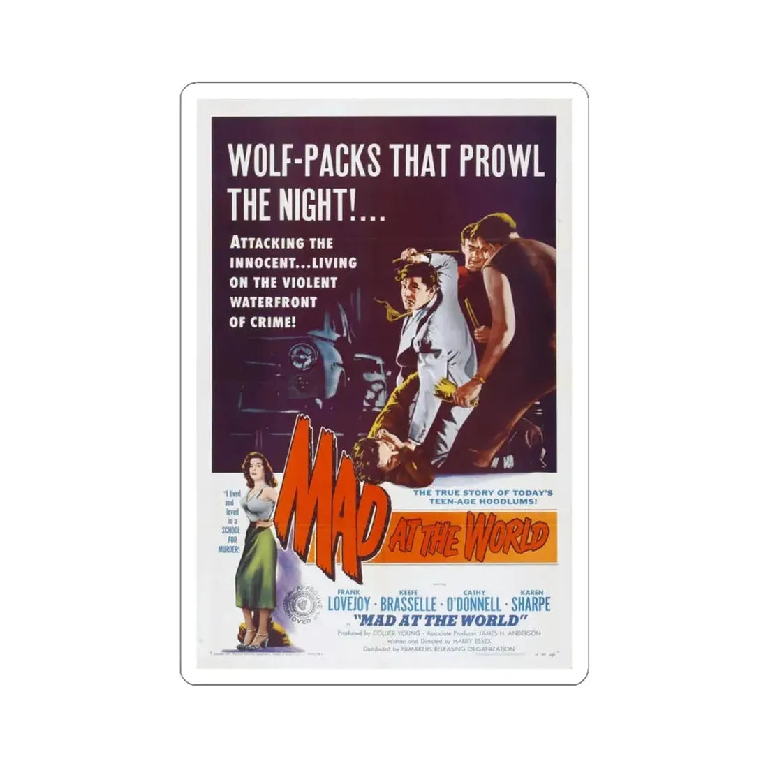 MAD AT THE WORLD 1955 Movie Poster - STICKER Vinyl Kiss-Cut Decal 4 Inch White - The Sticker Space