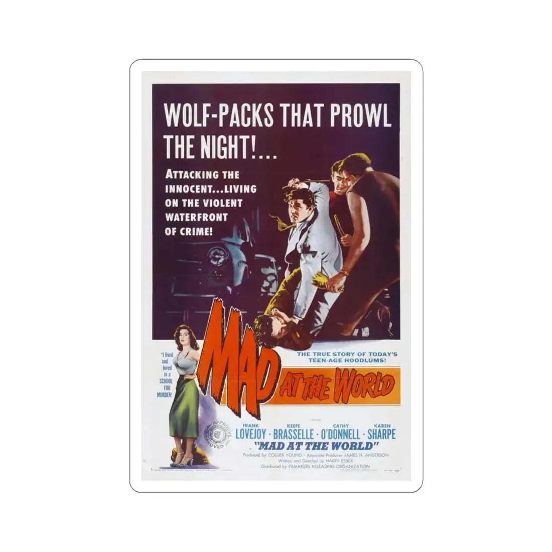 MAD AT THE WORLD 1955 Movie Poster - STICKER Vinyl Kiss-Cut Decal 6 Inch White - The Sticker Space