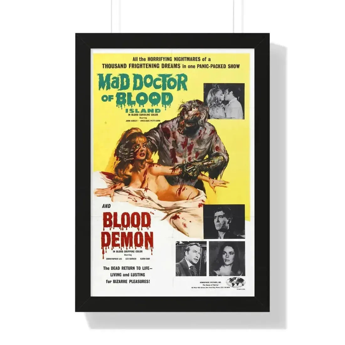 MAD DOCTOR OF BLOOD ISLAND + BLOOD DEMON 1969 - Framed Movie Poster 16″ x 24″ Black - The Sticker Space
