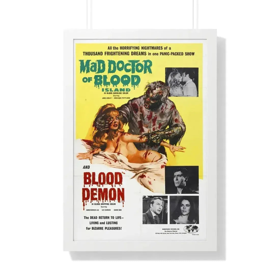 MAD DOCTOR OF BLOOD ISLAND + BLOOD DEMON 1969 - Framed Movie Poster 20" x 30" White - The Sticker Space