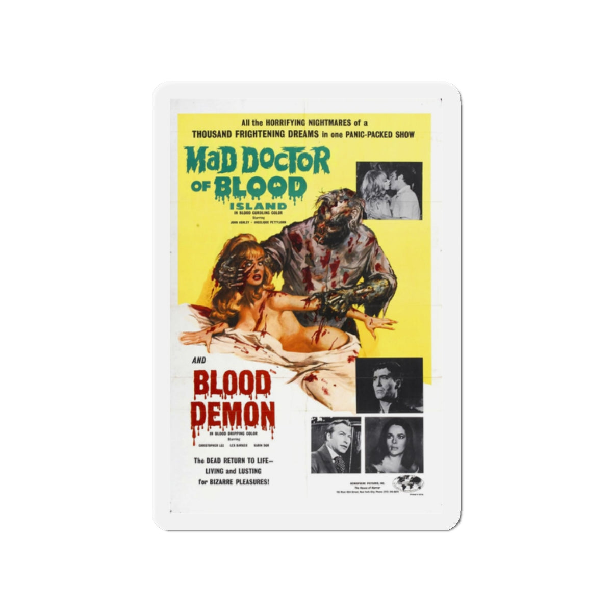 MAD DOCTOR OF BLOOD ISLAND + BLOOD DEMON 1969 Movie Poster - Refrigerator Magnet-2" x 2"-The Sticker Space