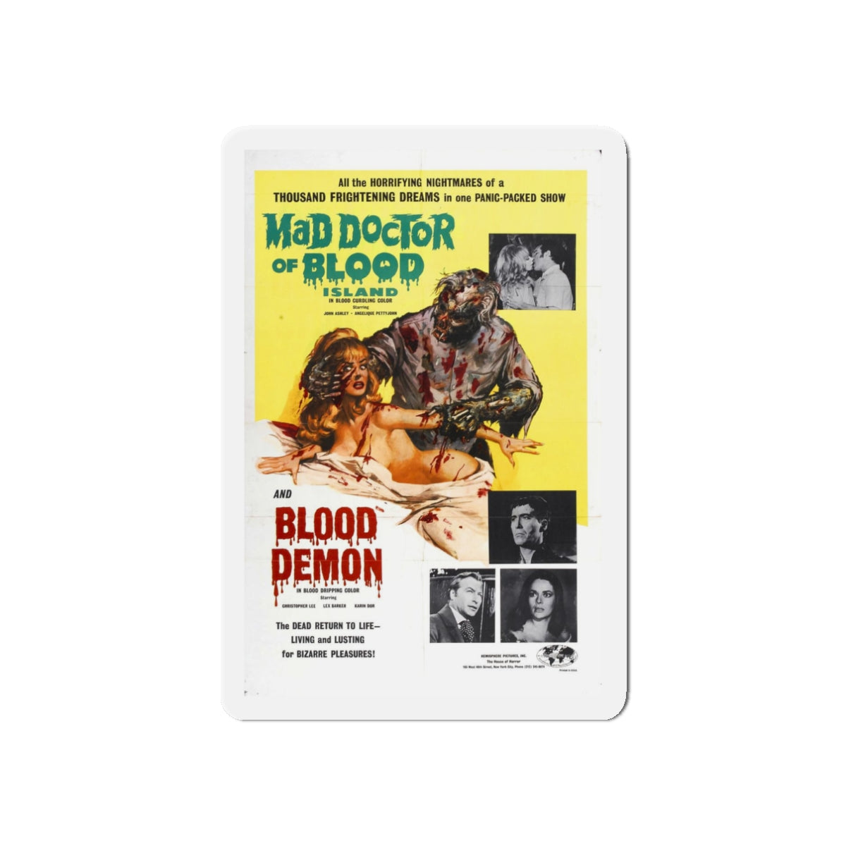 MAD DOCTOR OF BLOOD ISLAND + BLOOD DEMON 1969 Movie Poster - Refrigerator Magnet-3" x 3"-The Sticker Space