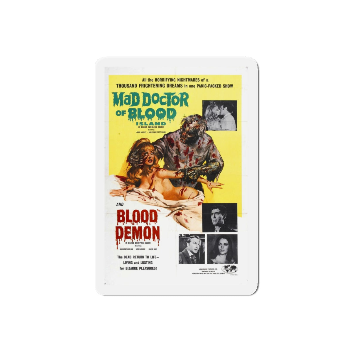 MAD DOCTOR OF BLOOD ISLAND + BLOOD DEMON 1969 Movie Poster - Refrigerator Magnet-5" x 5"-The Sticker Space