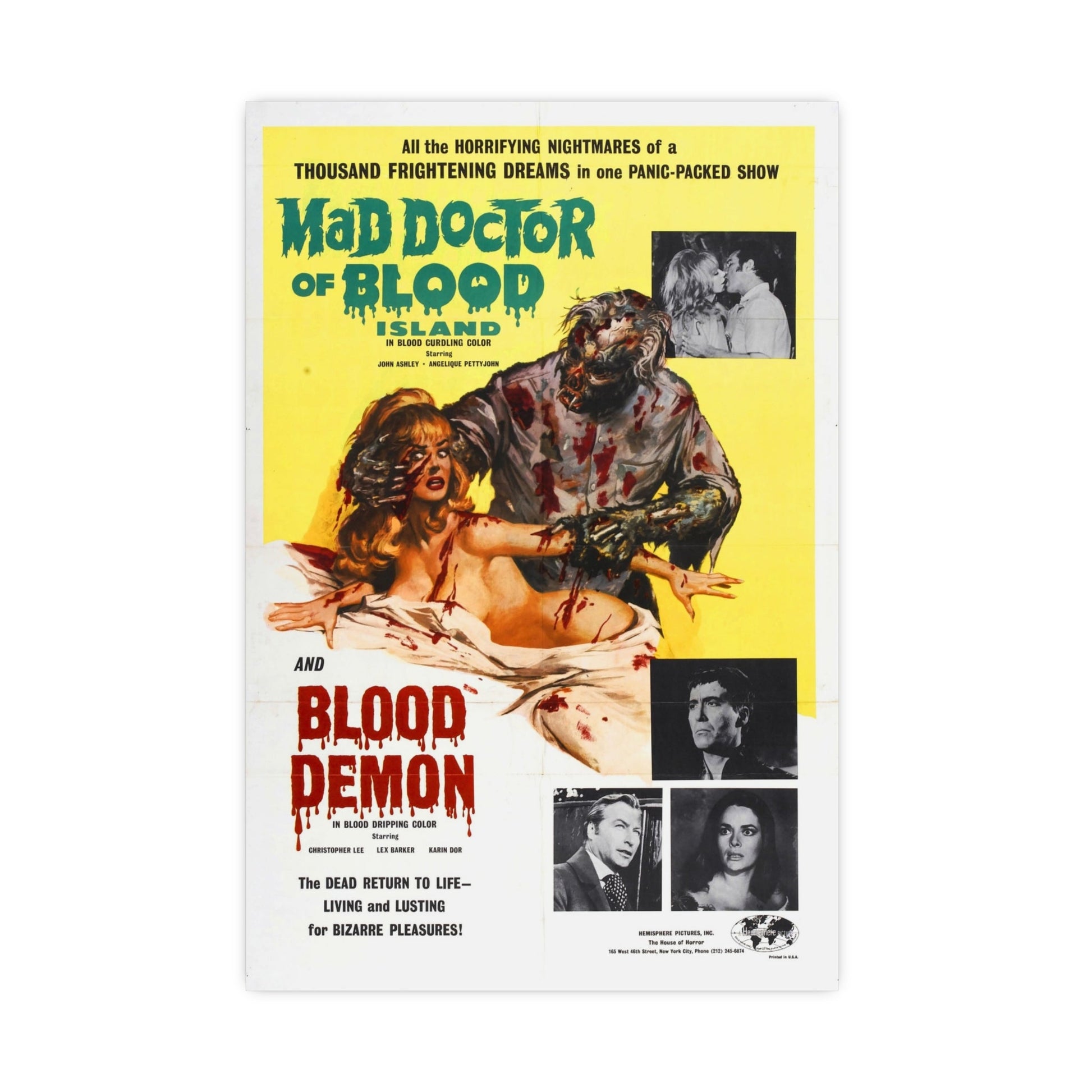 MAD DOCTOR OF BLOOD ISLAND + BLOOD DEMON 1969 - Paper Movie Poster-16″ x 24″ (Vertical)-The Sticker Space