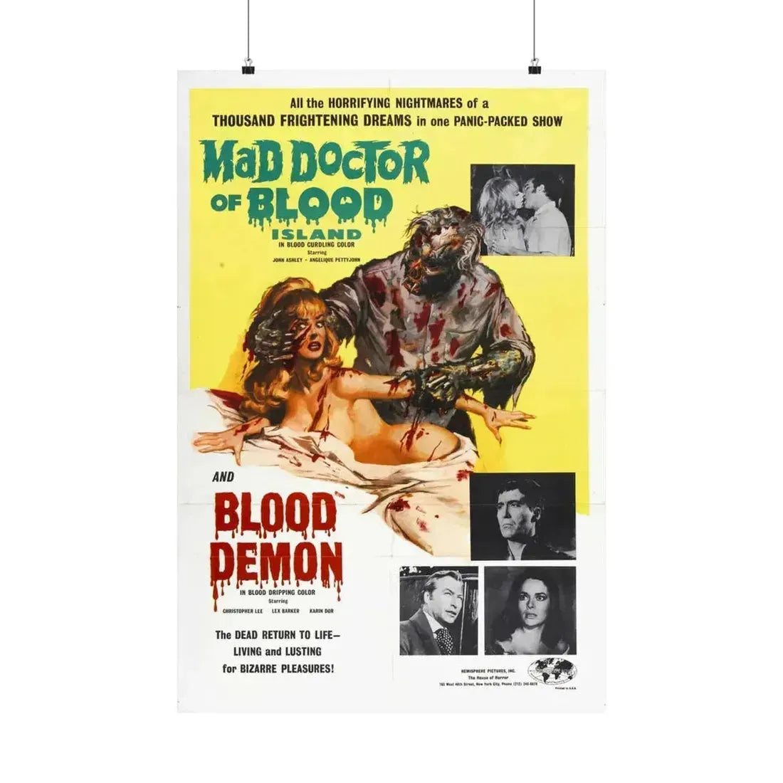 MAD DOCTOR OF BLOOD ISLAND + BLOOD DEMON 1969 - Paper Movie Poster 24″ x 36″ Matte - The Sticker Space