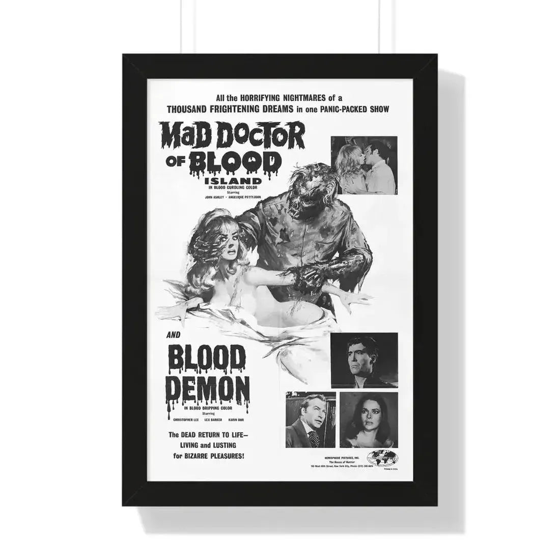 MAD DOCTOR OF BLOOD ISLAND + BLOOD DEMON (2) 1969 - Framed Movie Poster 16″ x 24″ Black - The Sticker Space
