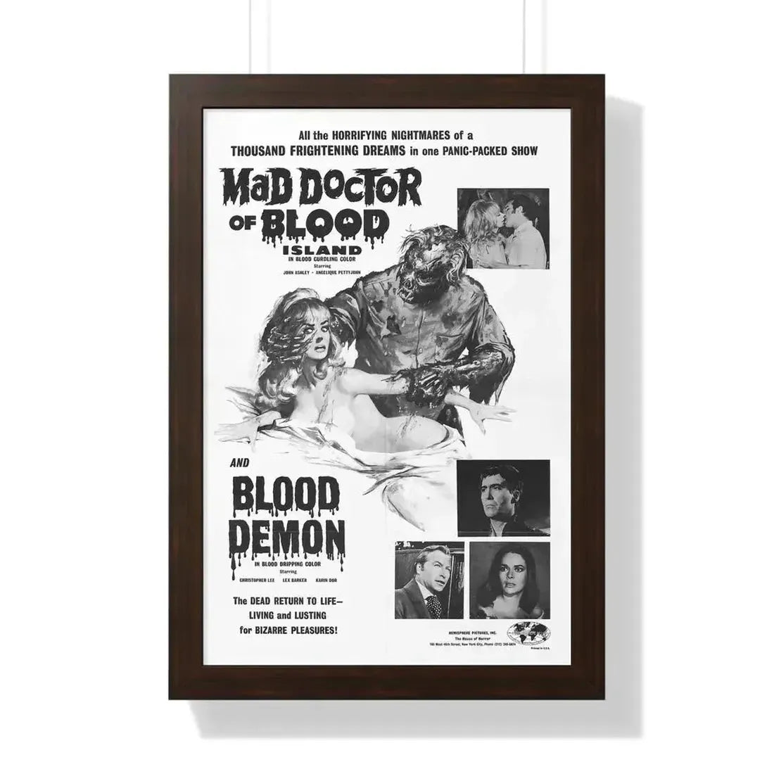 MAD DOCTOR OF BLOOD ISLAND + BLOOD DEMON (2) 1969 - Framed Movie Poster 16″ x 24″ Walnut - The Sticker Space