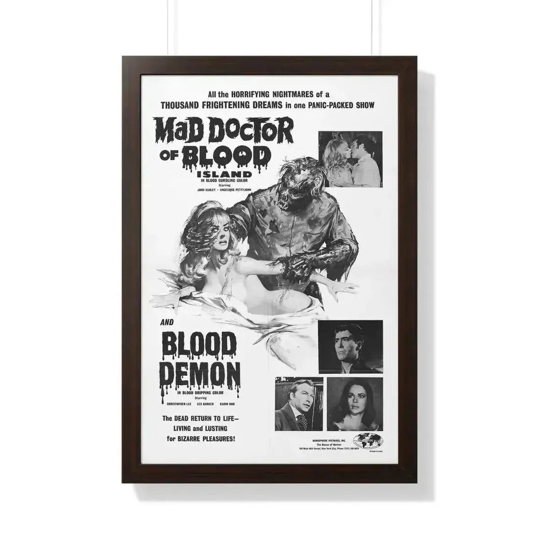 MAD DOCTOR OF BLOOD ISLAND + BLOOD DEMON (2) 1969 - Framed Movie Poster 20" x 30" Walnut - The Sticker Space