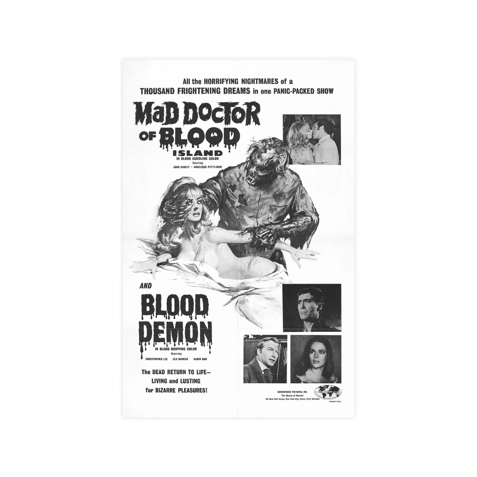 MAD DOCTOR OF BLOOD ISLAND + BLOOD DEMON (2) 1969 - Paper Movie Poster-11″ x 17″ (Vertical)-The Sticker Space