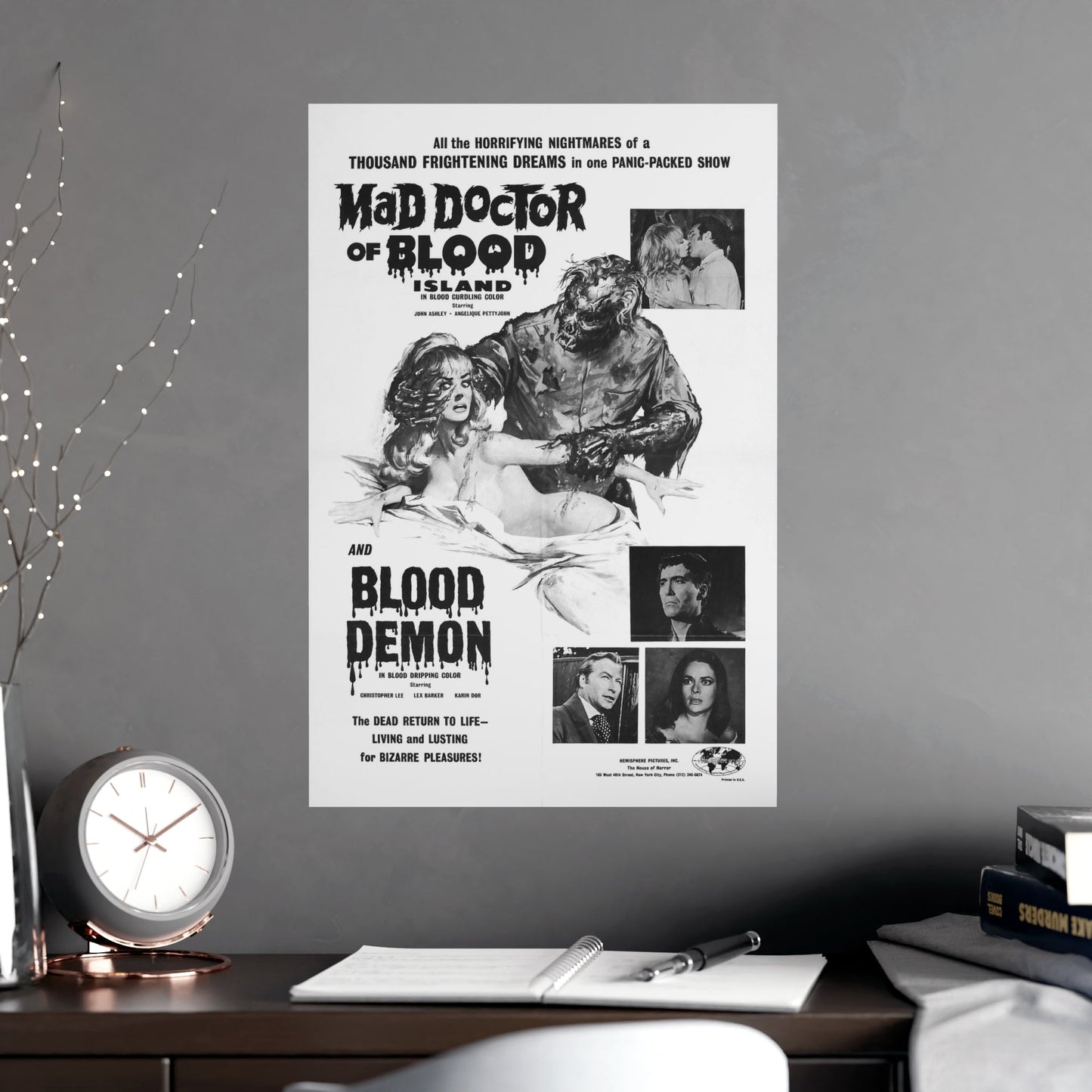 MAD DOCTOR OF BLOOD ISLAND + BLOOD DEMON (2) 1969 - Paper Movie Poster-The Sticker Space