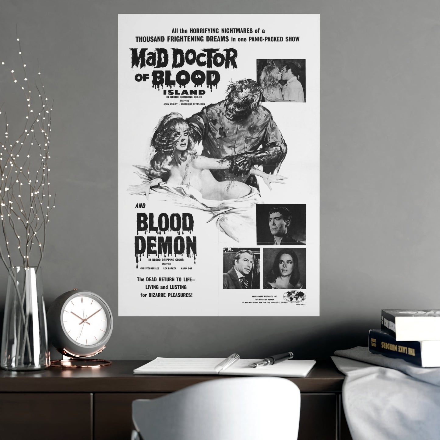 MAD DOCTOR OF BLOOD ISLAND + BLOOD DEMON (2) 1969 - Paper Movie Poster-The Sticker Space