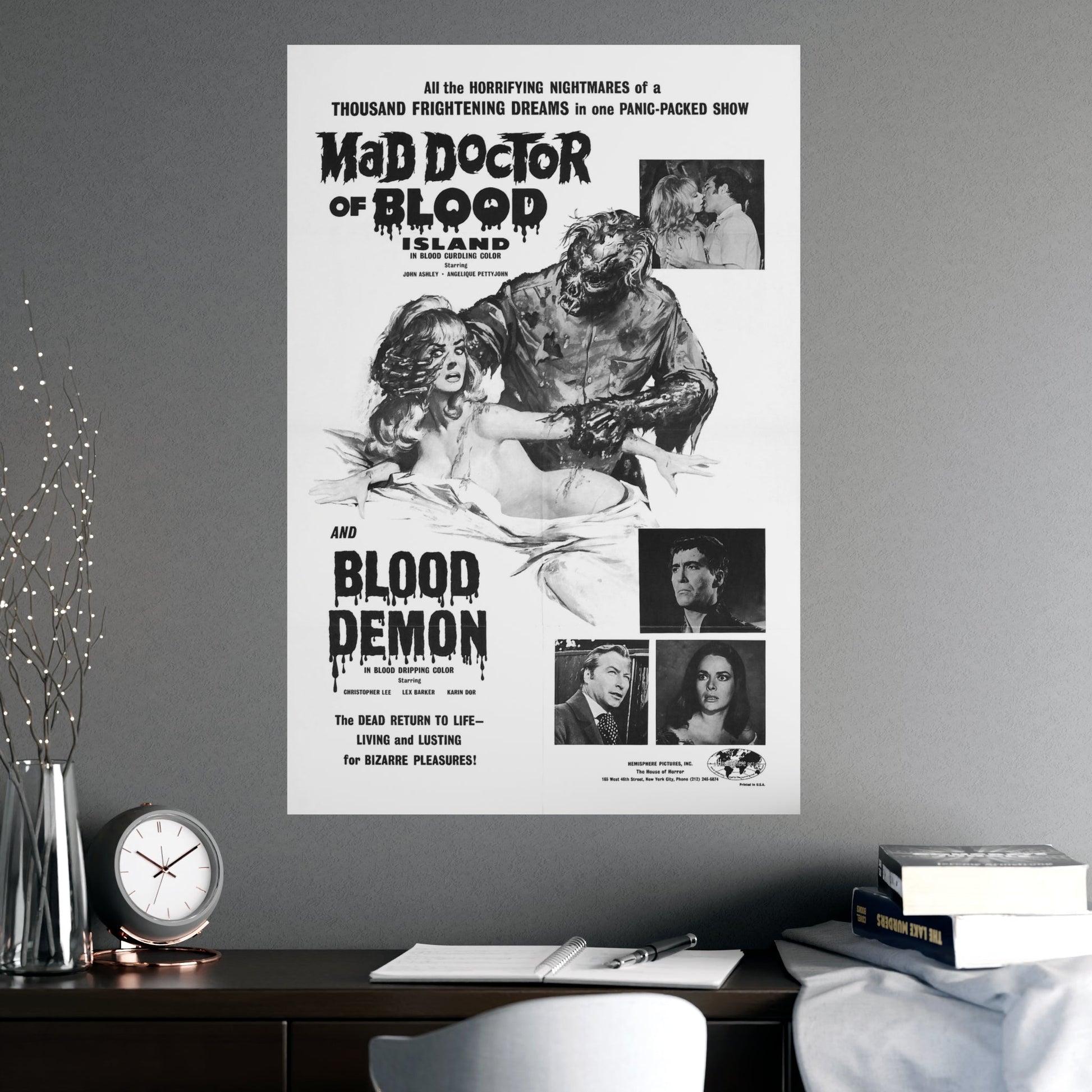 MAD DOCTOR OF BLOOD ISLAND + BLOOD DEMON (2) 1969 - Paper Movie Poster-The Sticker Space