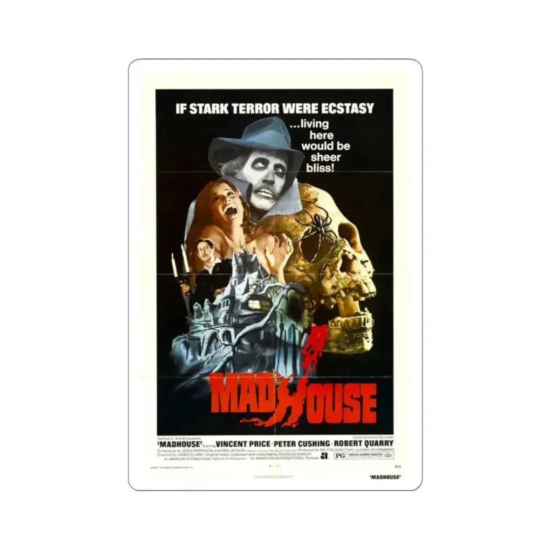 Madhouse 1974 Movie Poster - STICKER Vinyl Kiss-Cut Decal 3 Inch White - The Sticker Space