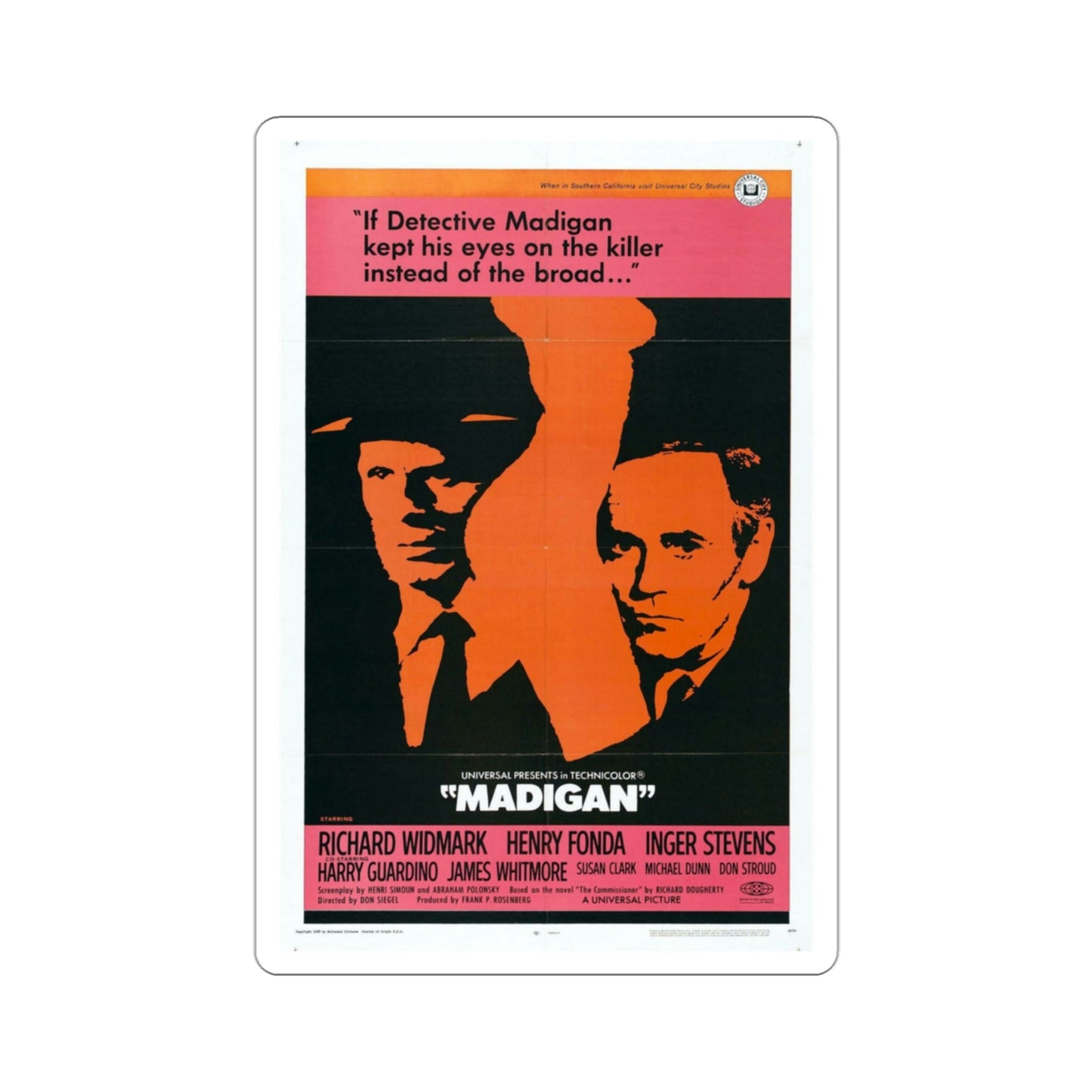 Madigan 1968 Movie Poster STICKER Vinyl Die-Cut Decal-3 Inch-The Sticker Space