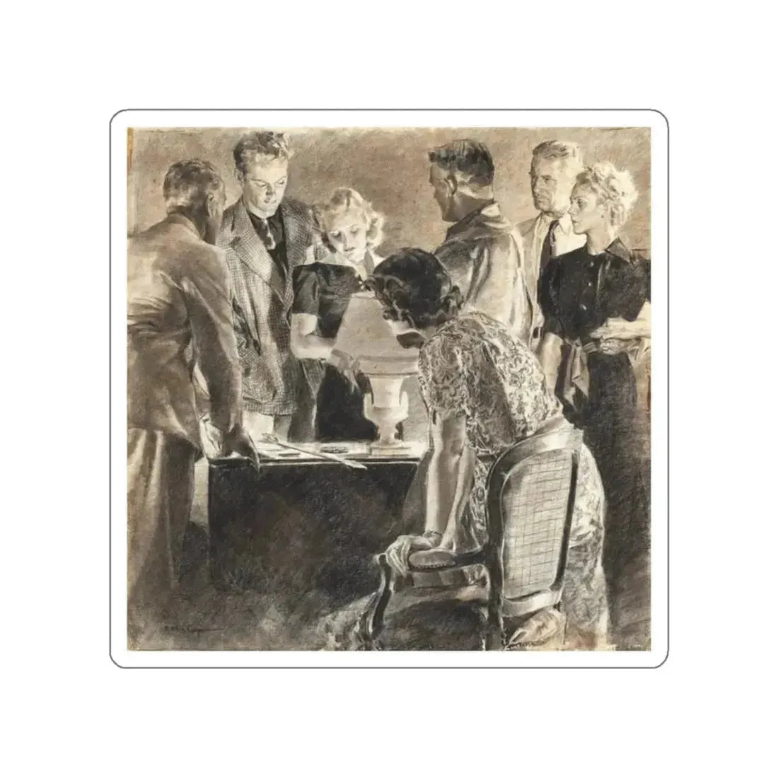 Magazine illustration, c. 1940s (Magazine Illustration) STICKER Vinyl Die-Cut Decal White Die-Cut 2 Inch - The Sticker Space