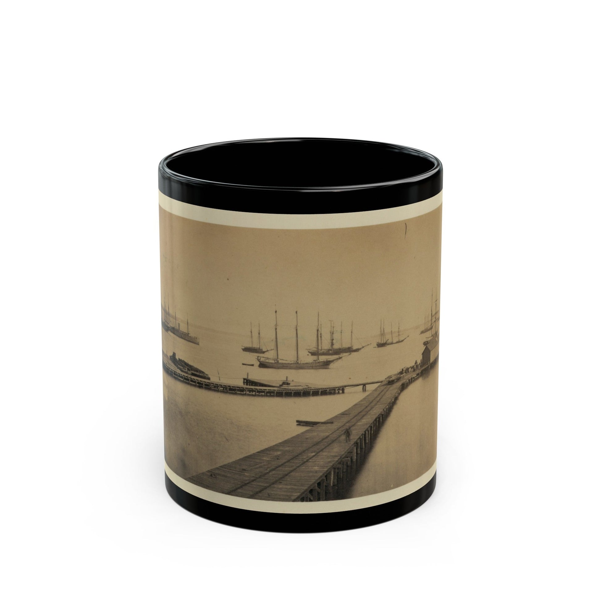 Magazine Wharf, City Point; January 1865 (U.S. Civil War) Black Coffee Mug-11oz-The Sticker Space