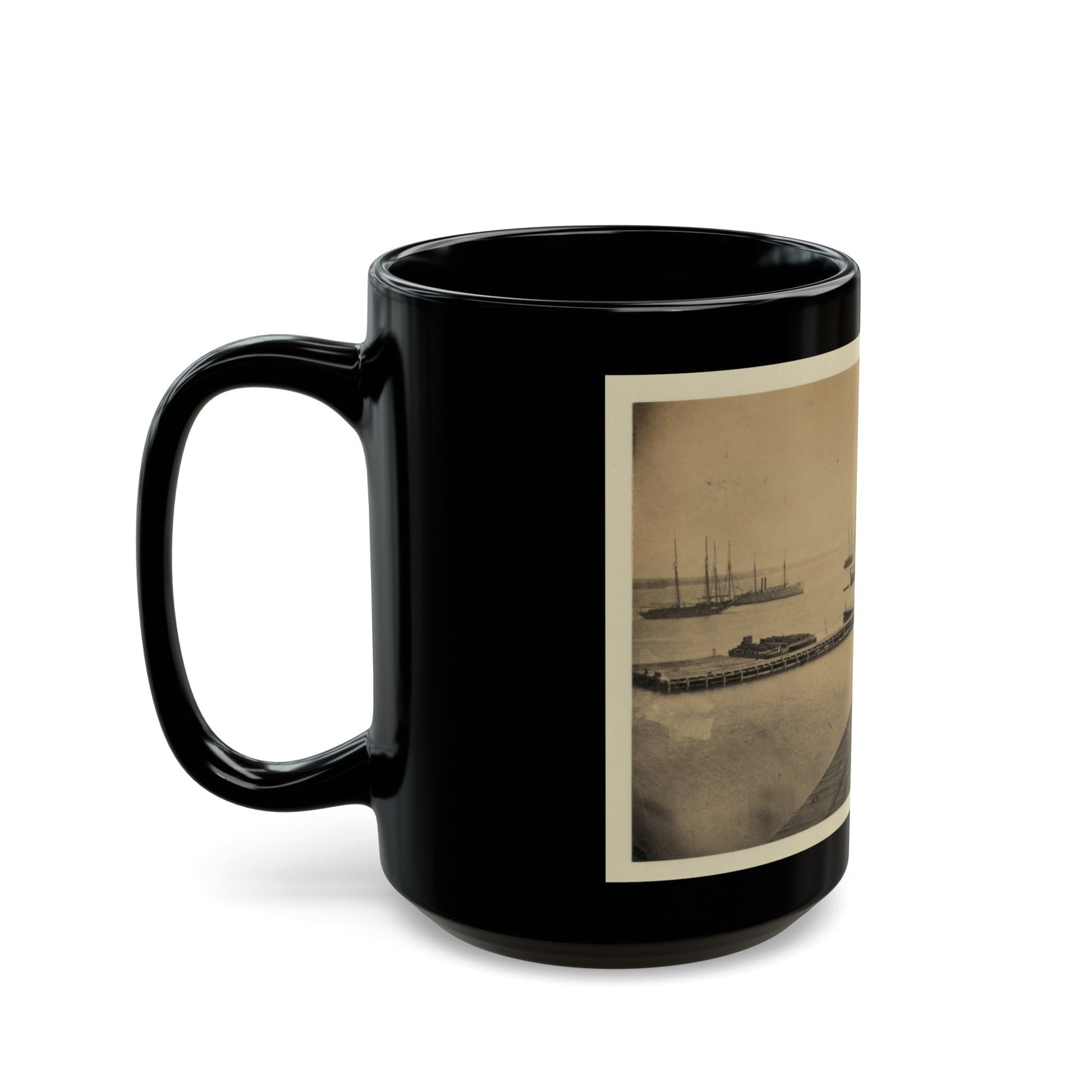 Magazine Wharf, City Point; January 1865 (U.S. Civil War) Black Coffee Mug-The Sticker Space