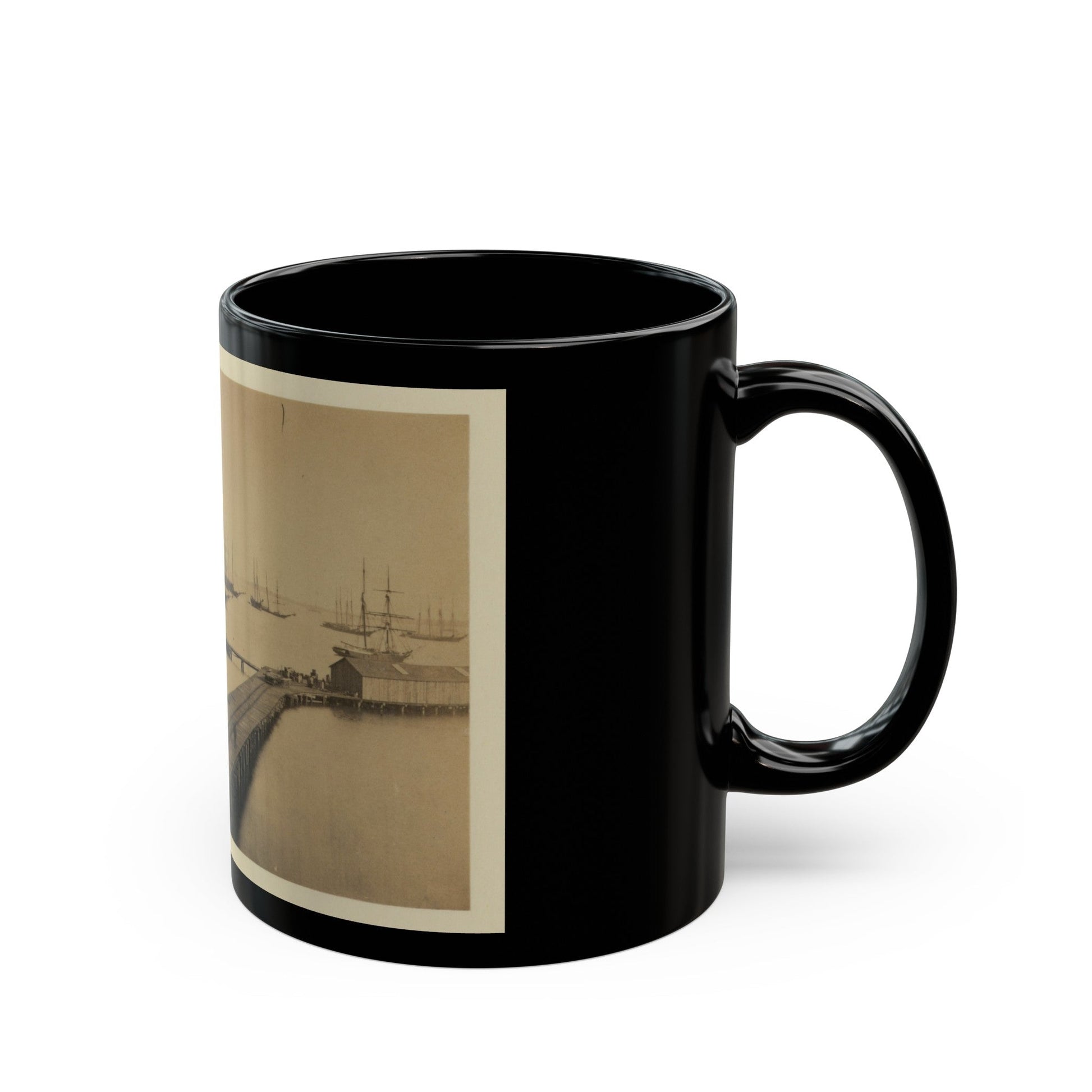 Magazine Wharf, City Point; January 1865 (U.S. Civil War) Black Coffee Mug-The Sticker Space