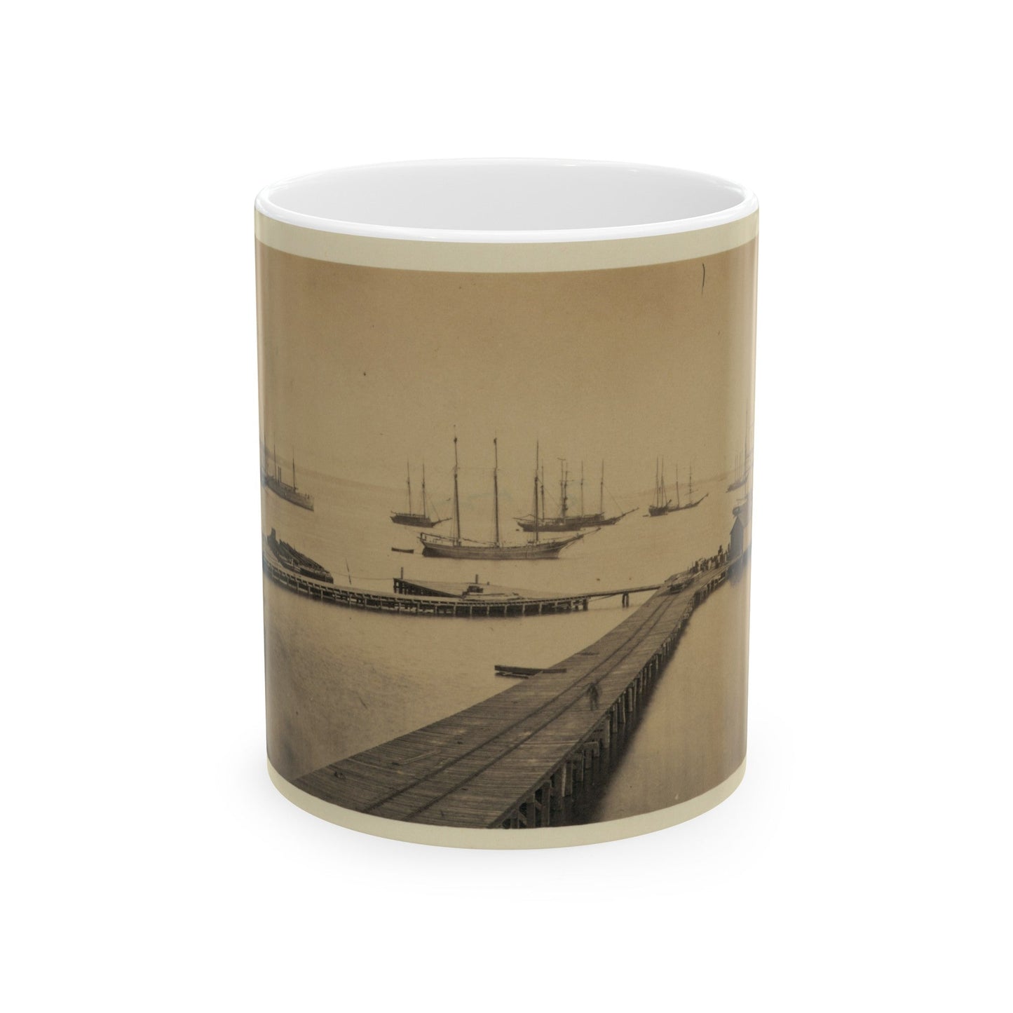 Magazine Wharf, City Point; January 1865 (U.S. Civil War) White Coffee Mug-11oz-The Sticker Space