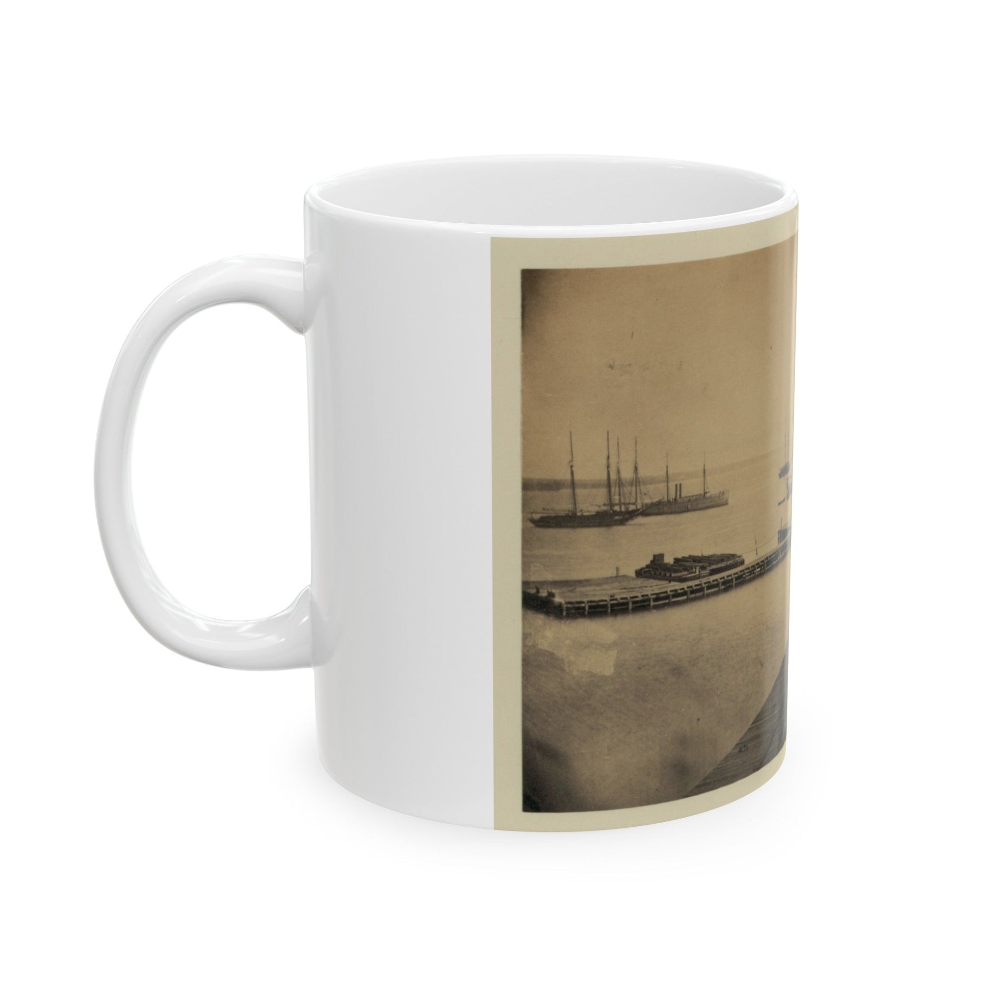 Magazine Wharf, City Point; January 1865 (U.S. Civil War) White Coffee Mug-The Sticker Space