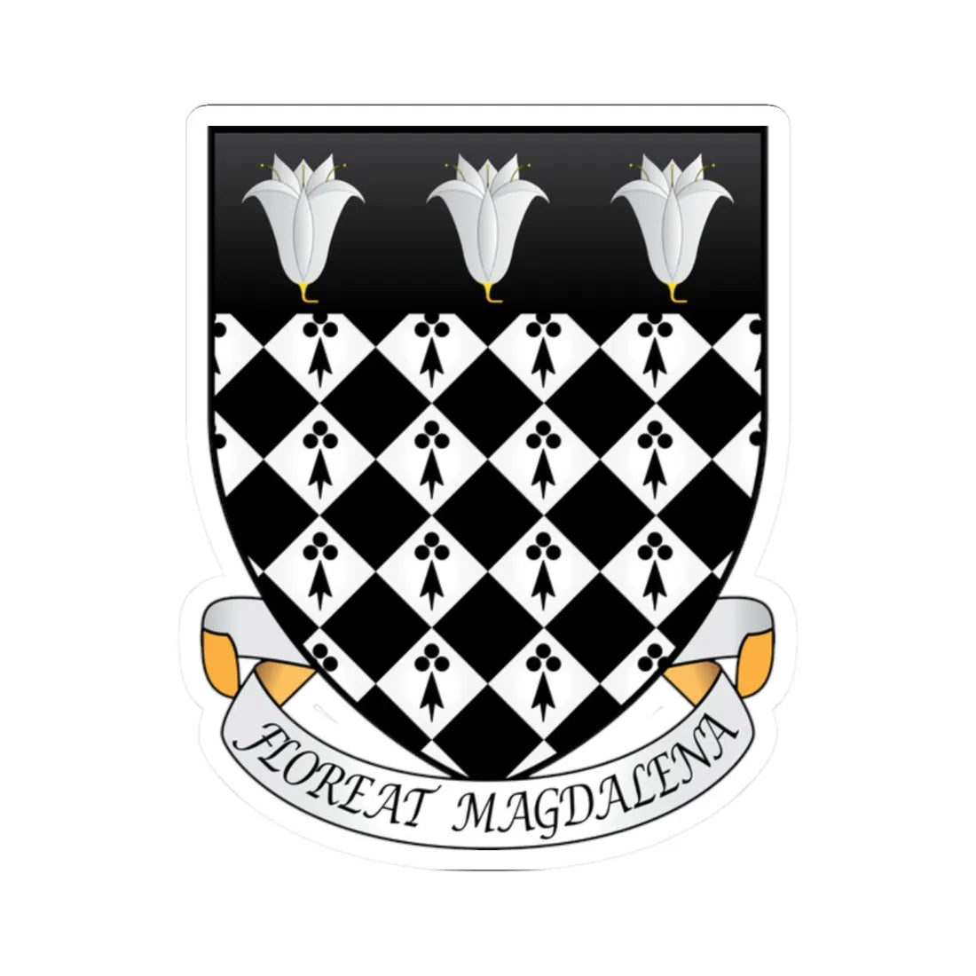 Magdalen College Oxford Coat Of Arms Motto (England) (Coat of Arms) STICKER Vinyl Kiss-Cut Decal 2 Inch White - The Sticker Space