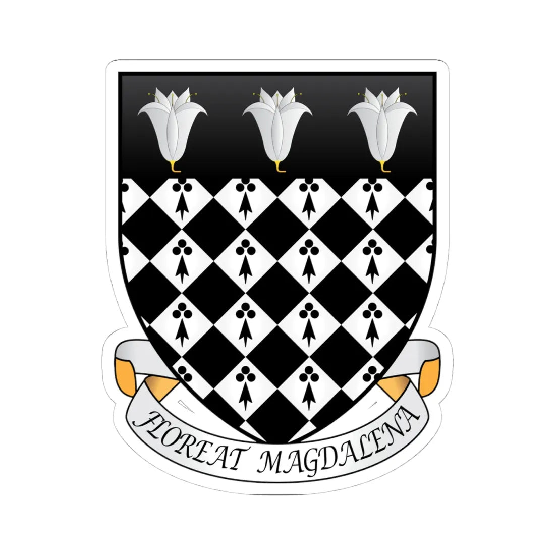 Magdalen College Oxford Coat Of Arms Motto (England) (Coat of Arms) STICKER Vinyl Kiss-Cut Decal 4 Inch White - The Sticker Space