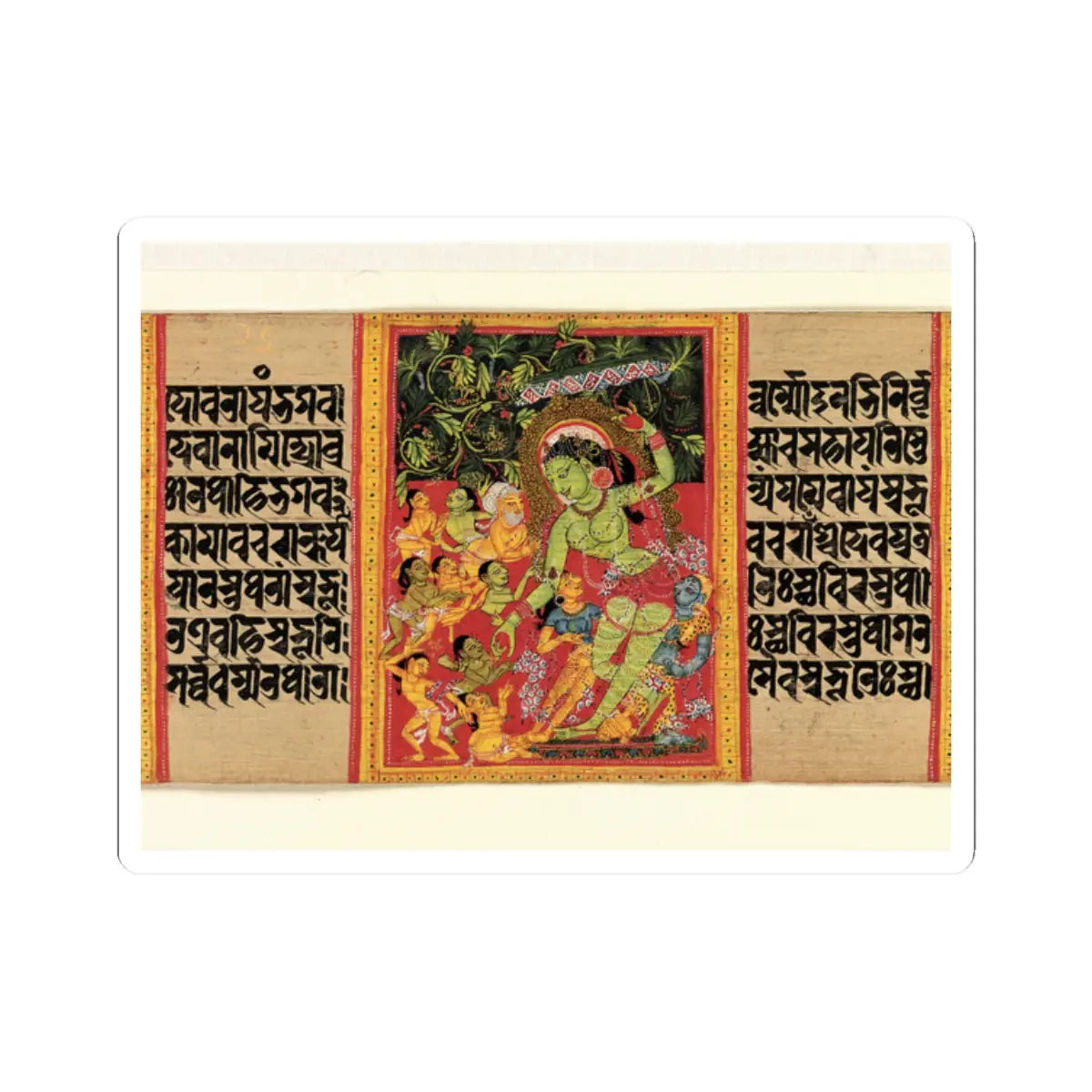 Mahavihara Master - Green Tara Dispensing Boons to Ecstatic Devotees- Folio from a Manuscript of the - early 12th century v1 - STICKER Vinyl Kiss-Cut Decal
