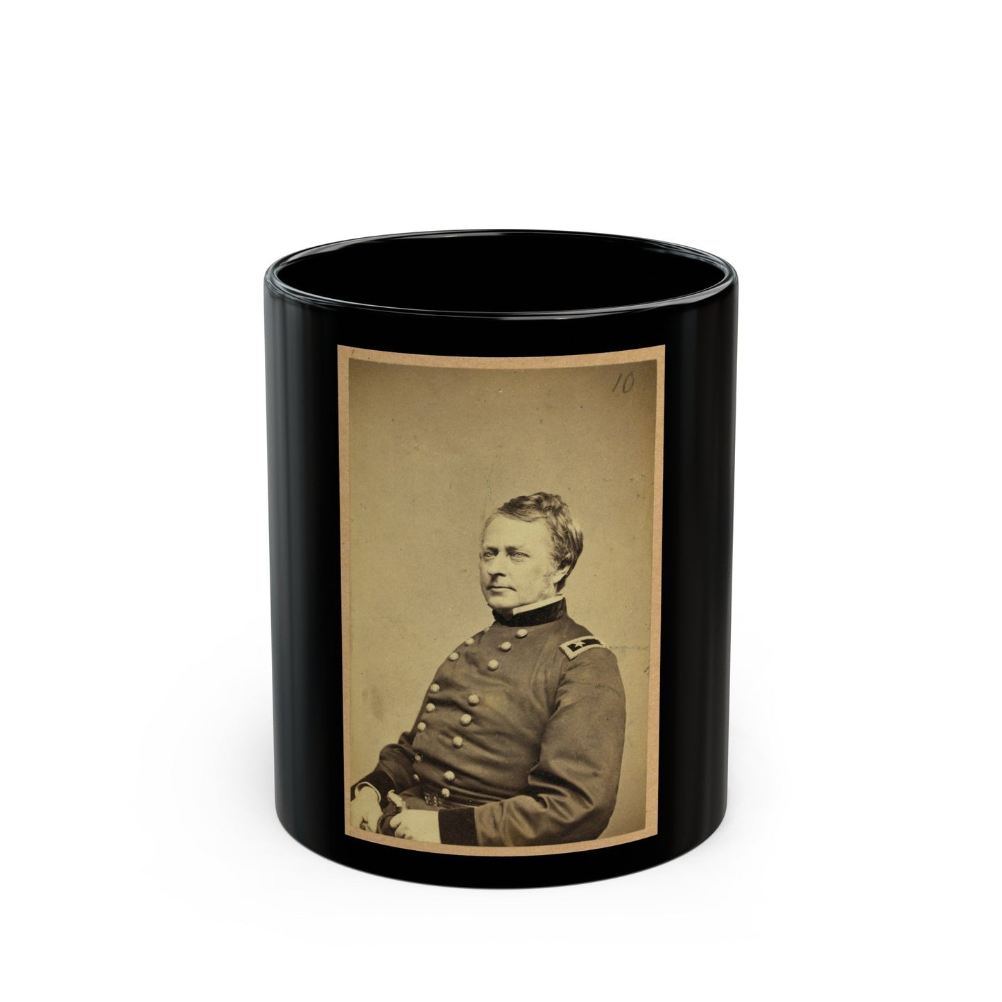 Maj.-Gen. Joseph Hooker, Half-Length Portrait, Seated, Facing Left, Arms Resting On Lap, Wearing Military Uniform (U.S. Civil War) Black Coffee Mug-11oz-The Sticker Space