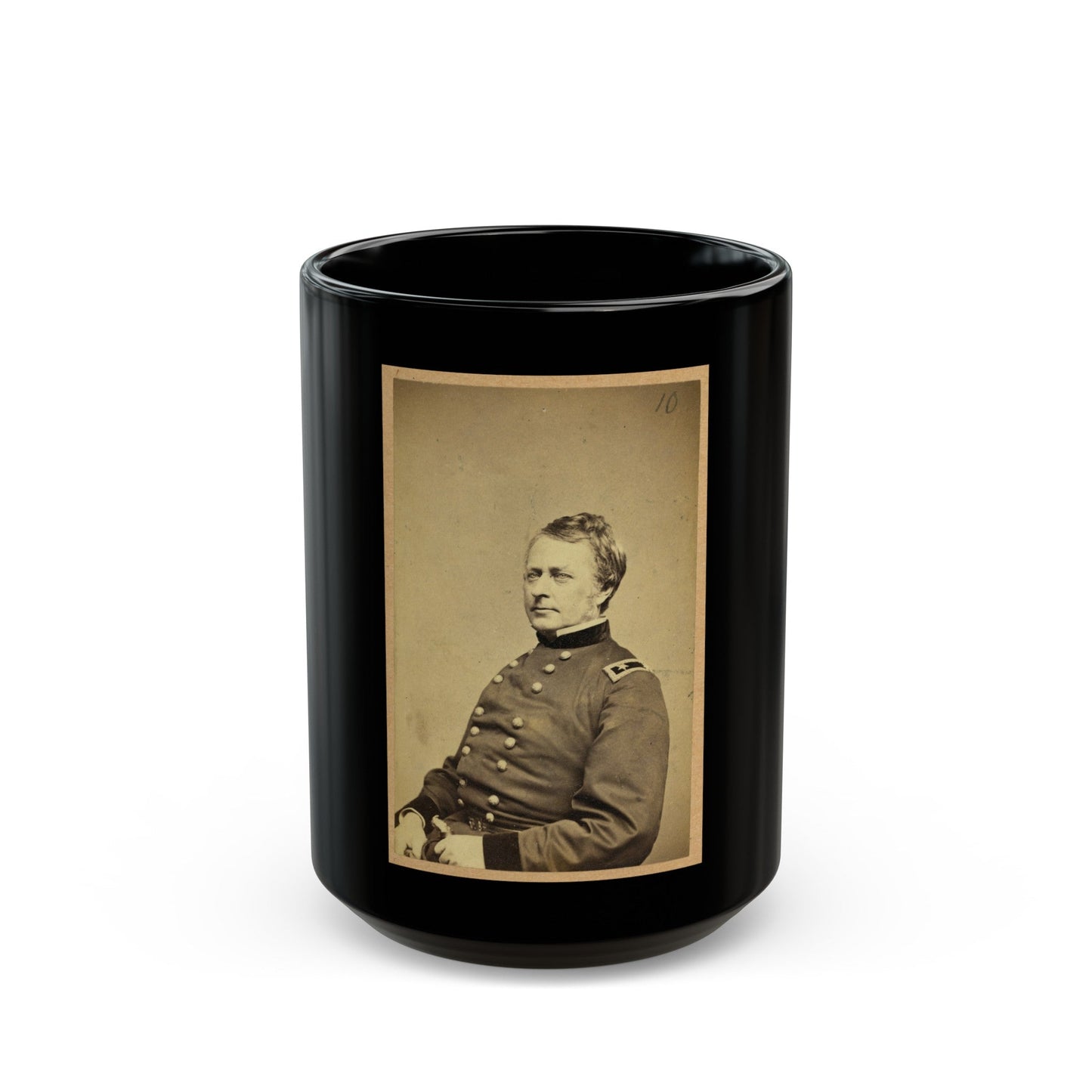 Maj.-Gen. Joseph Hooker, Half-Length Portrait, Seated, Facing Left, Arms Resting On Lap, Wearing Military Uniform (U.S. Civil War) Black Coffee Mug-15oz-The Sticker Space