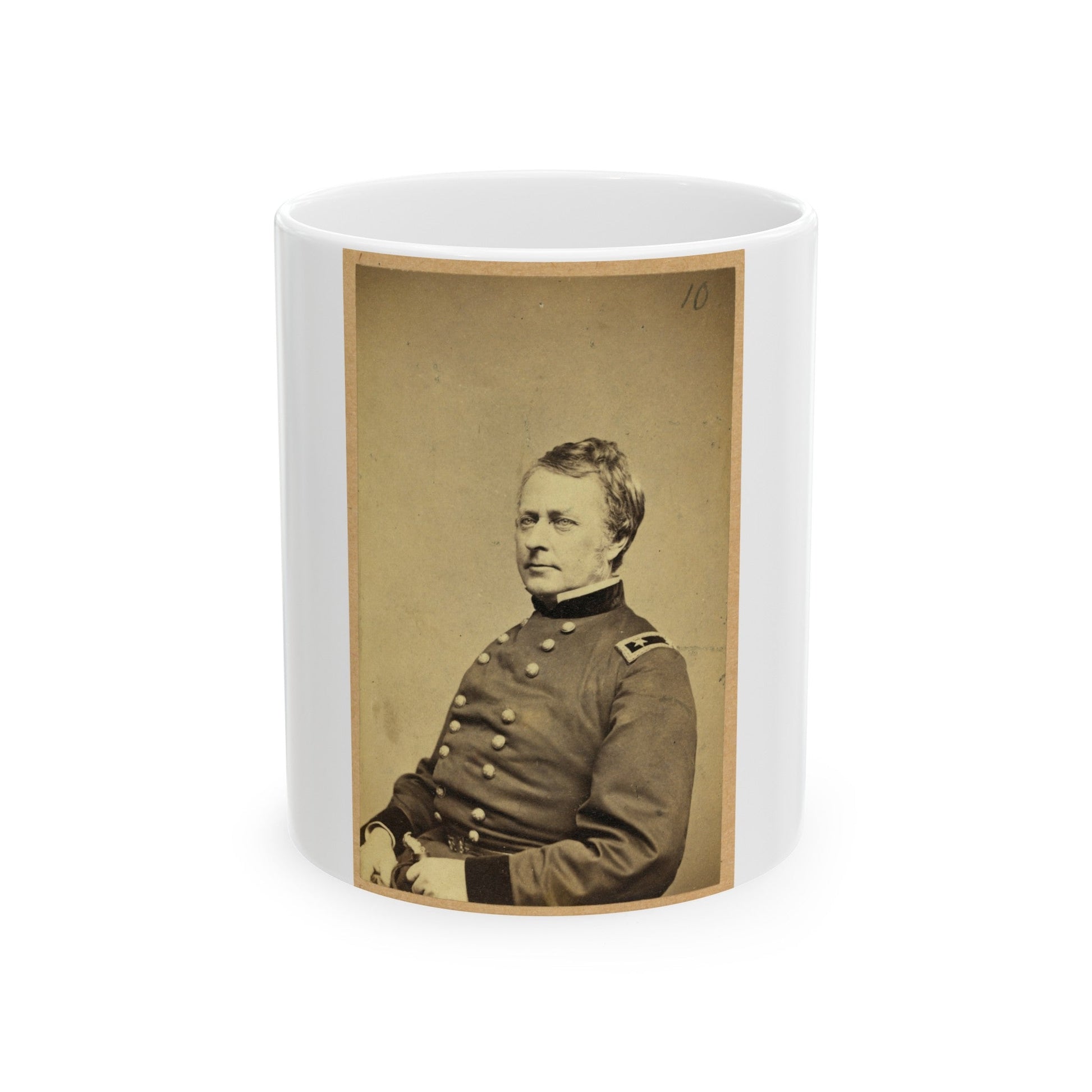 Maj.-Gen. Joseph Hooker, Half-Length Portrait, Seated, Facing Left, Arms Resting On Lap, Wearing Military Uniform (U.S. Civil War) White Coffee Mug-11oz-The Sticker Space