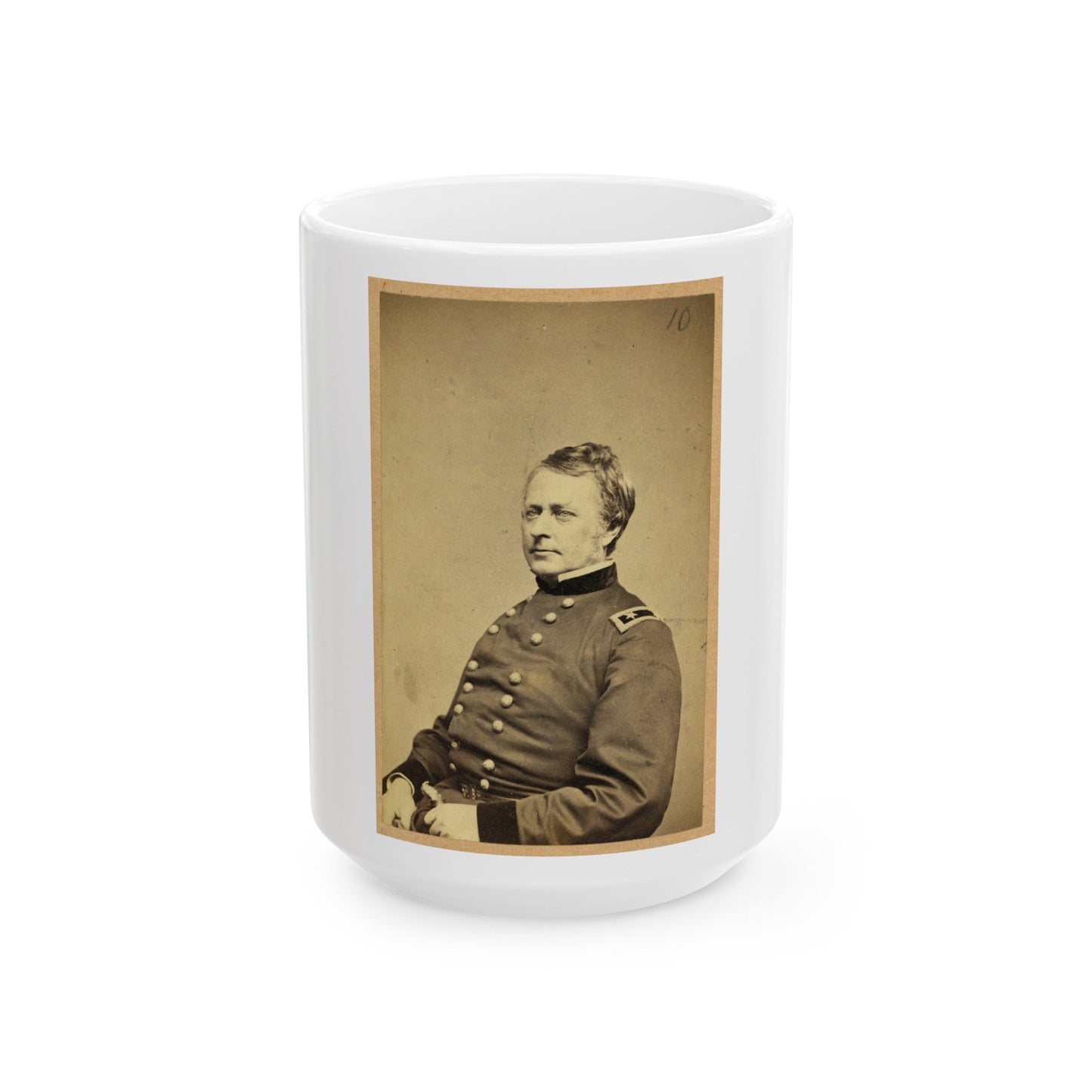 Maj.-Gen. Joseph Hooker, Half-Length Portrait, Seated, Facing Left, Arms Resting On Lap, Wearing Military Uniform (U.S. Civil War) White Coffee Mug-15oz-The Sticker Space