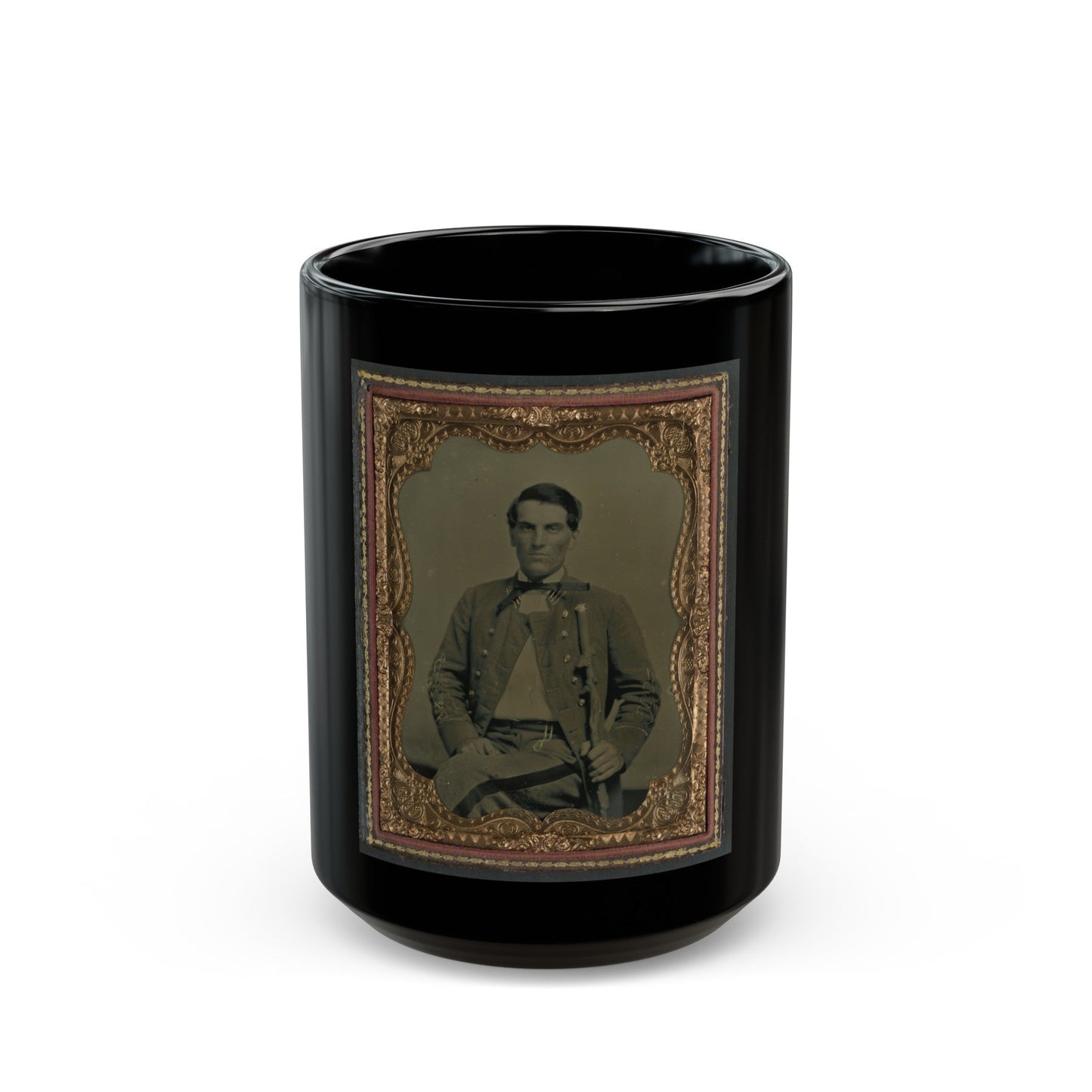 Major Charles Jones Green Of Co. A, 47th Virginia Infantry Regiment, In Uniform With Carved Cane (U.S. Civil War) Black Coffee Mug-15oz-The Sticker Space