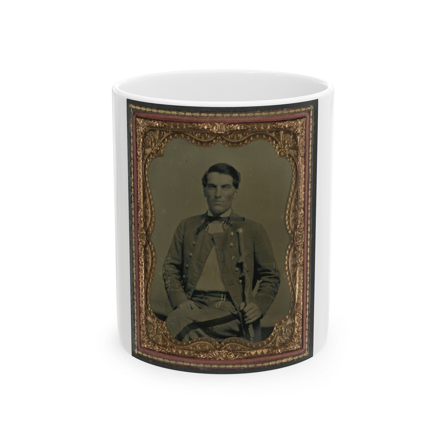 Major Charles Jones Green Of Co. A, 47th Virginia Infantry Regiment, In Uniform With Carved Cane (U.S. Civil War) White Coffee Mug-11oz-The Sticker Space