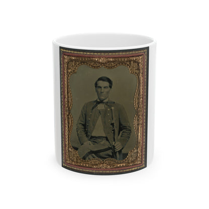 Major Charles Jones Green Of Co. A, 47th Virginia Infantry Regiment, In Uniform With Carved Cane (U.S. Civil War) White Coffee Mug-11oz-The Sticker Space