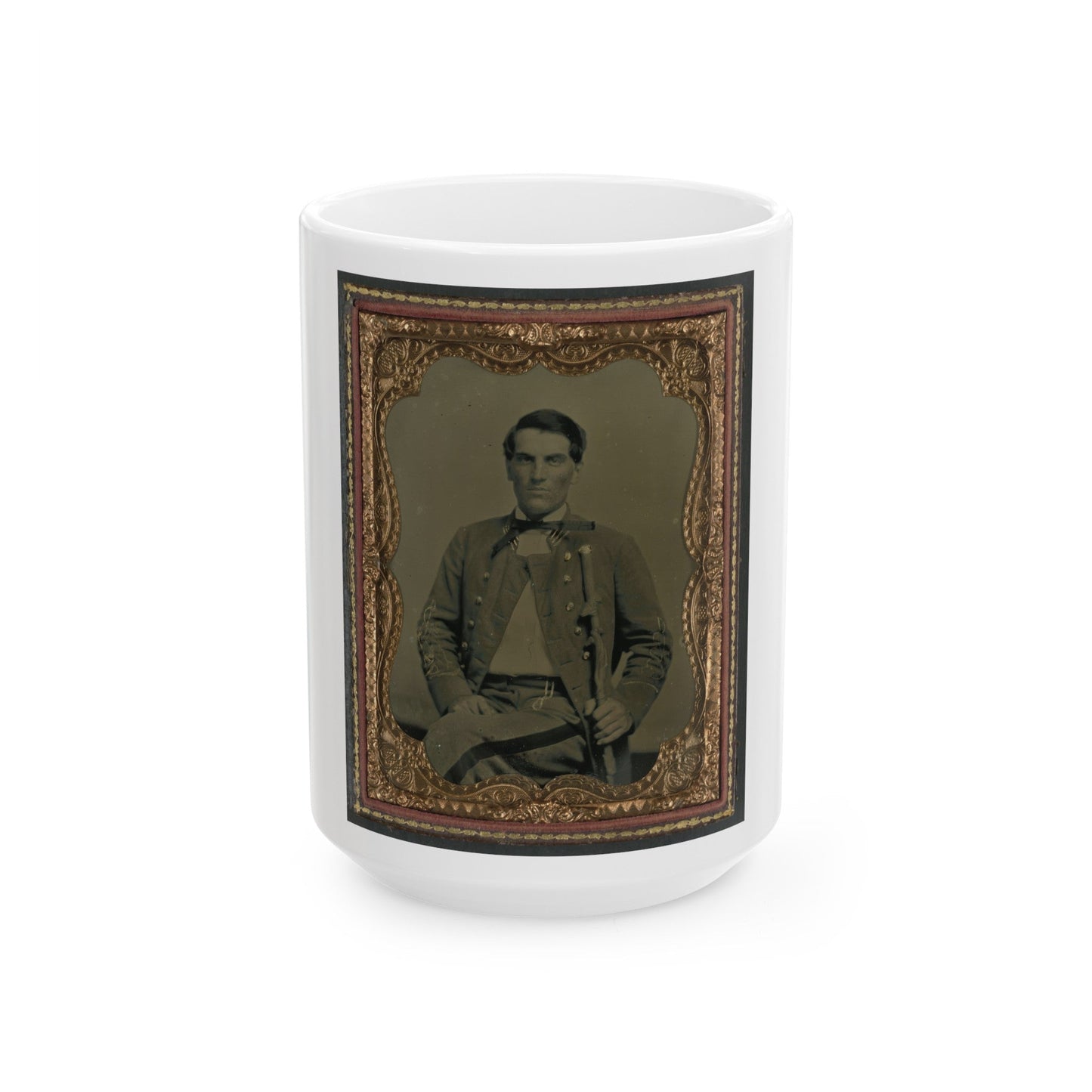 Major Charles Jones Green Of Co. A, 47th Virginia Infantry Regiment, In Uniform With Carved Cane (U.S. Civil War) White Coffee Mug-15oz-The Sticker Space