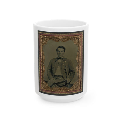 Major Charles Jones Green Of Co. A, 47th Virginia Infantry Regiment, In Uniform With Carved Cane (U.S. Civil War) White Coffee Mug-15oz-The Sticker Space