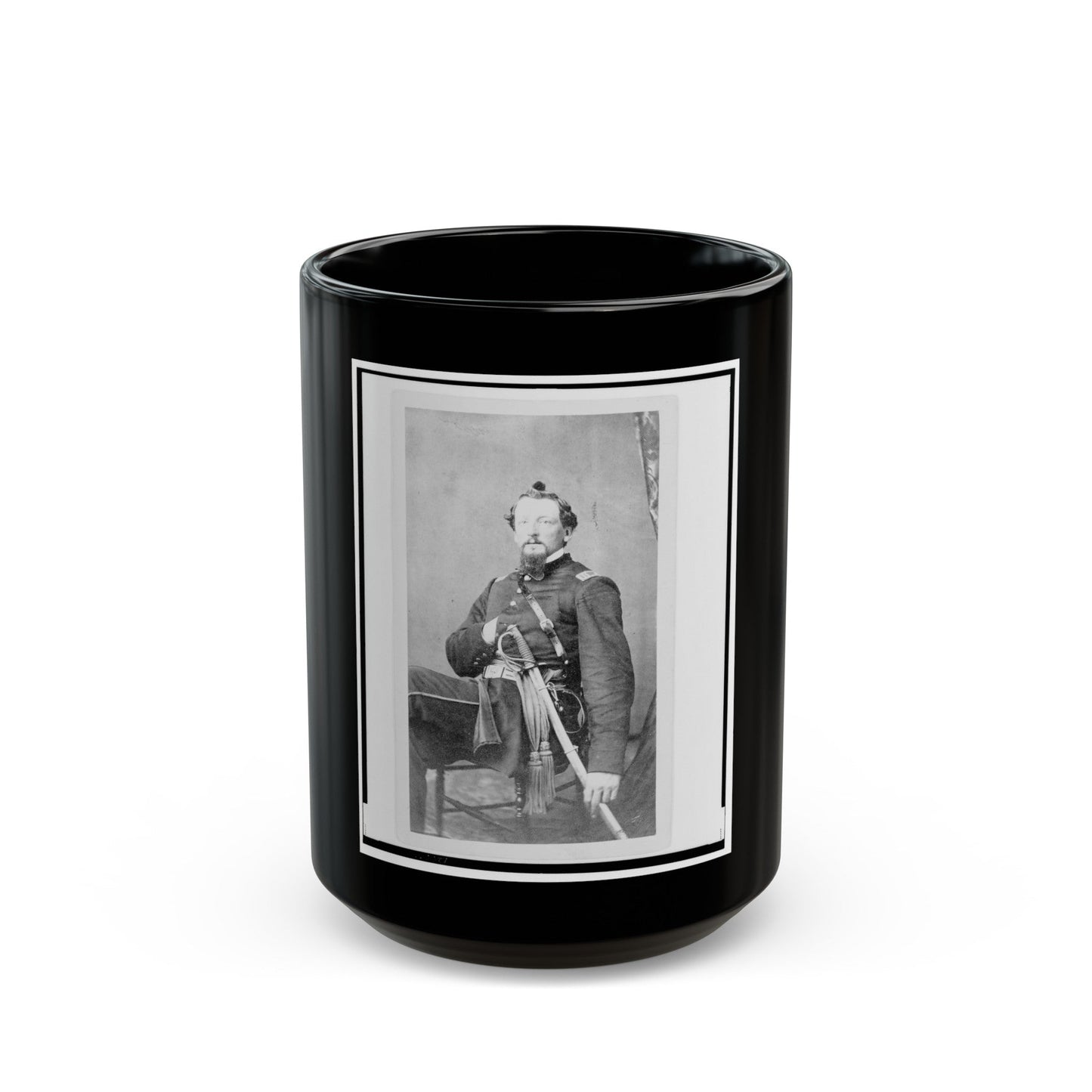 Major Charles S. Cotter, Union Officer, Chief Of Artillery, Full-Length Portrait, Seated, Facing Front (U.S. Civil War) Black Coffee Mug-15oz-The Sticker Space