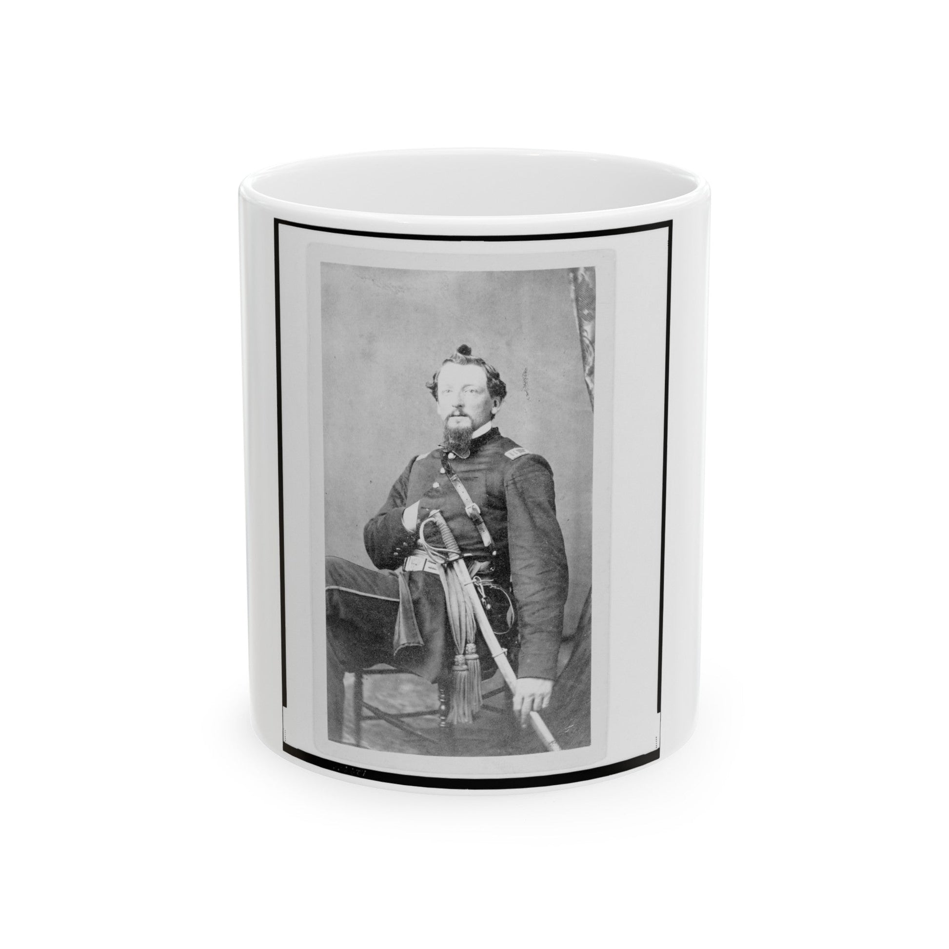 Major Charles S. Cotter, Union Officer, Chief Of Artillery, Full-Length Portrait, Seated, Facing Front (U.S. Civil War) White Coffee Mug-11oz-The Sticker Space