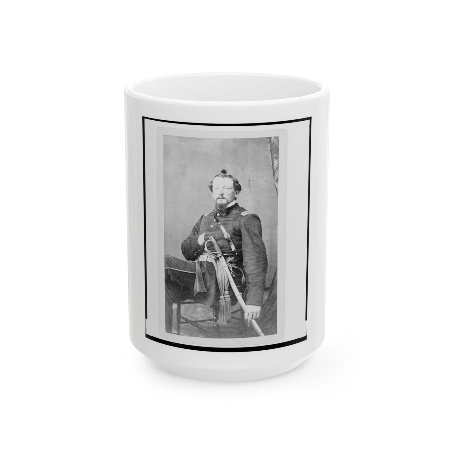 Major Charles S. Cotter, Union Officer, Chief Of Artillery, Full-Length Portrait, Seated, Facing Front (U.S. Civil War) White Coffee Mug-15oz-The Sticker Space