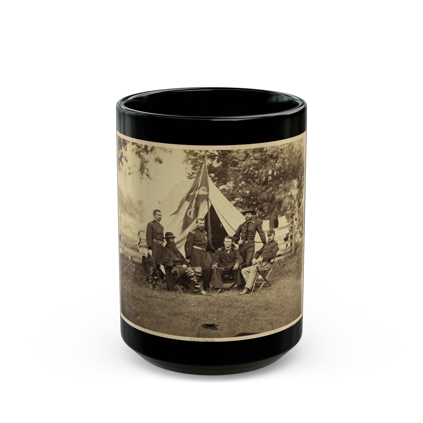 Major General Philip Sheridan And His Generals In Front Of Sheridan's Tent (U.S. Civil War) Black Coffee Mug-15oz-The Sticker Space