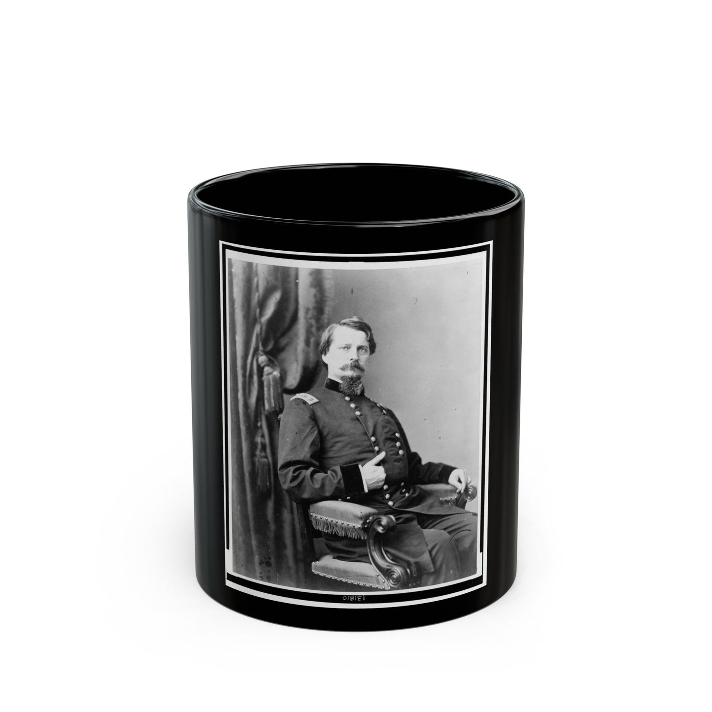 Major General Winfield S. Hancock, Three-Quarter Length Portrait, Seated, Facing Front (U.S. Civil War) Black Coffee Mug-11oz-The Sticker Space