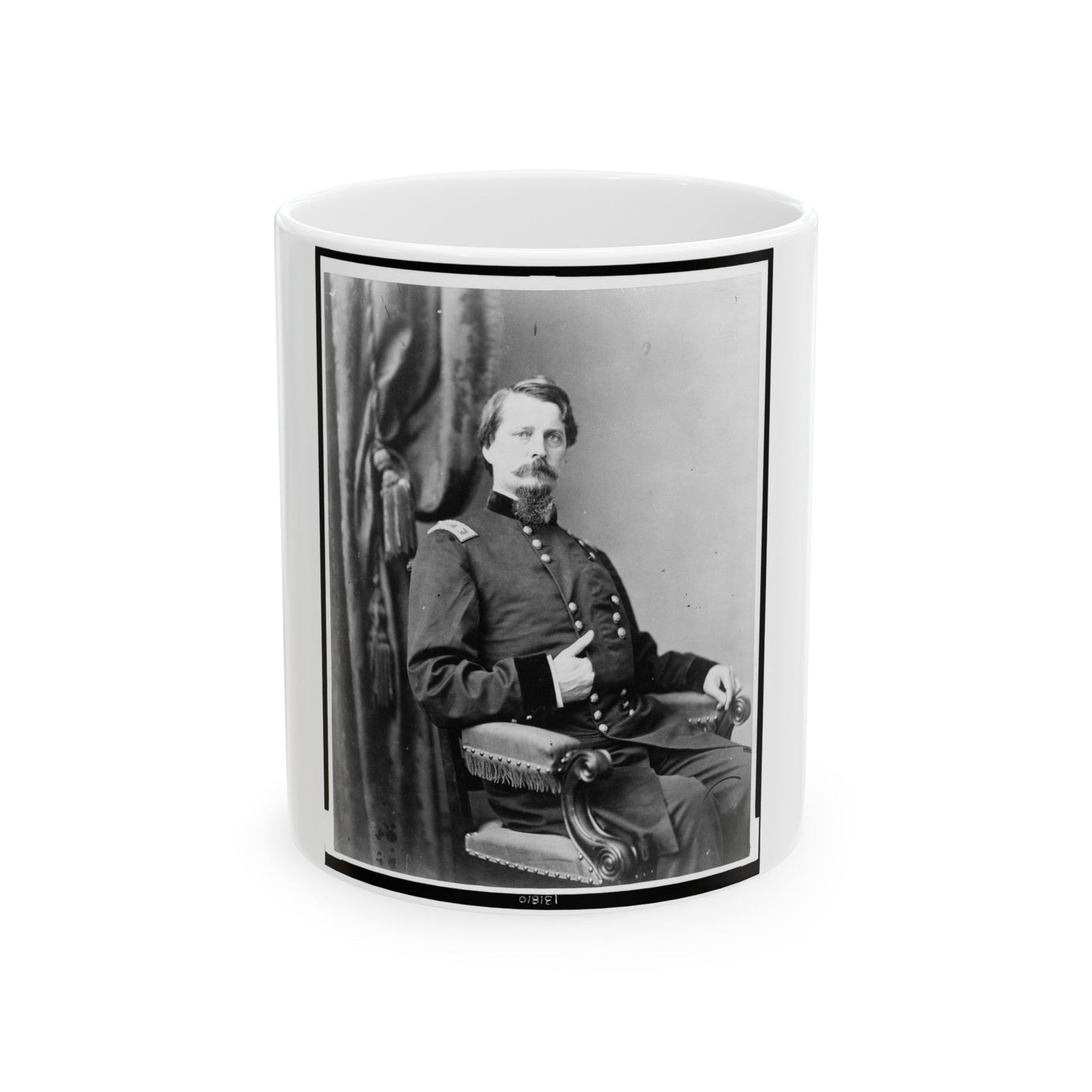 Major General Winfield S. Hancock, Three-Quarter Length Portrait, Seated, Facing Front (U.S. Civil War) White Coffee Mug-11oz-The Sticker Space