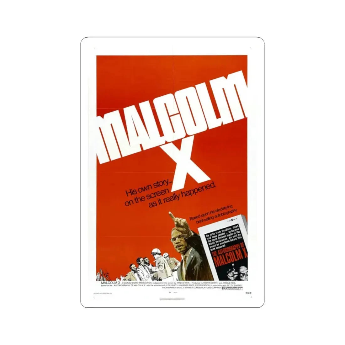 Malcolm X 1972 Movie Poster - STICKER Vinyl Kiss-Cut Decal 6 Inch White - The Sticker Space